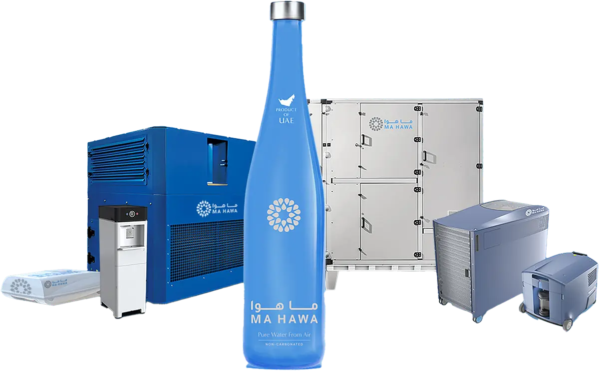 Ma Hawa water bottle alongside air-to-water generation units